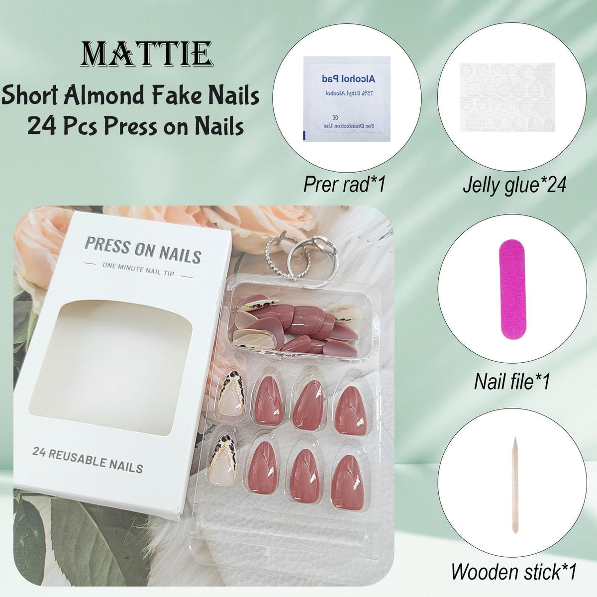 24pcsGlossy Almond Fake Nails for Everyday Wear, Parties, and DIY Nail Art Looks (Brown)