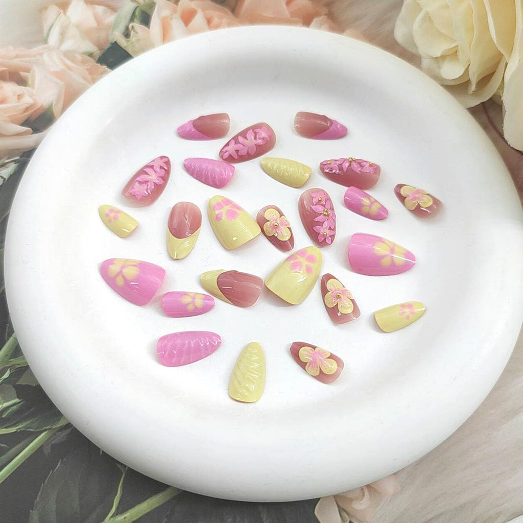 24pcsGlossy Press-On Nails with 3D Charms for Daily Wear, Events & Quick DIY Manicures (Pink)