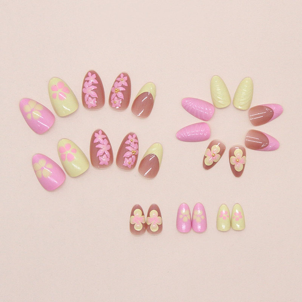 24pcsGlossy Press-On Nails with 3D Charms for Daily Wear, Events & Quick DIY Manicures (Pink)
