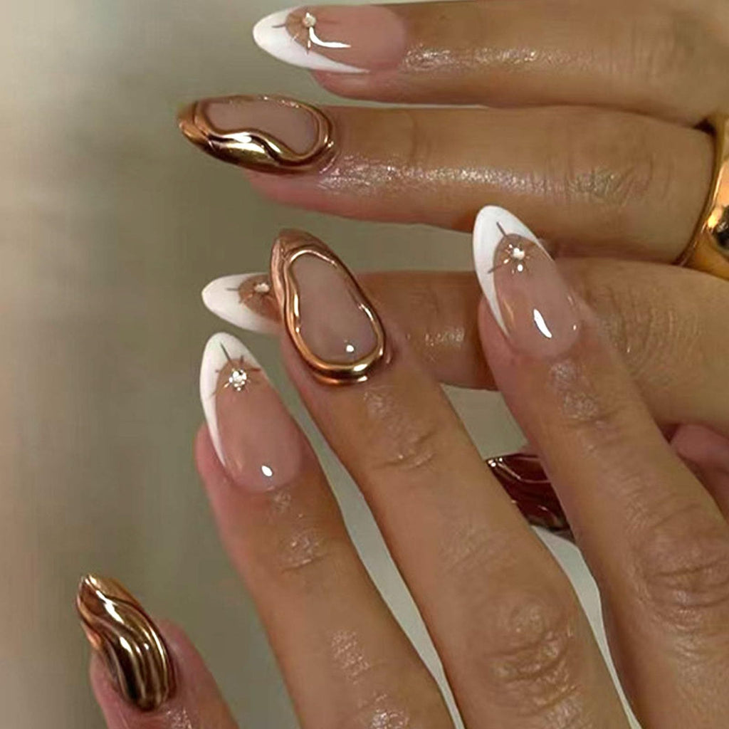 24pcsLuxury Almond Press-On Nails For Women, Ideal For Daily Wear & Special Occasions (rose gold)