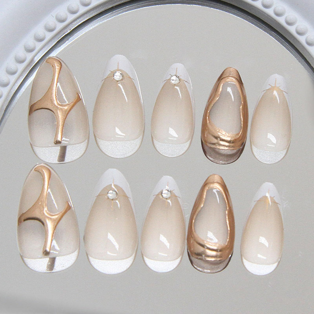 24pcsLuxury Almond Press-On Nails For Women, Ideal For Daily Wear & Special Occasions (rose gold)