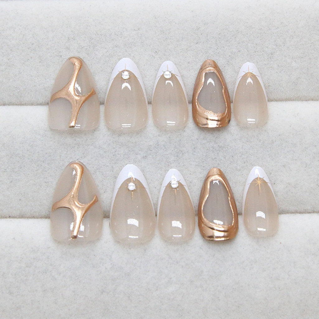 24pcsLuxury Almond Press-On Nails For Women, Ideal For Daily Wear & Special Occasions (rose gold)
