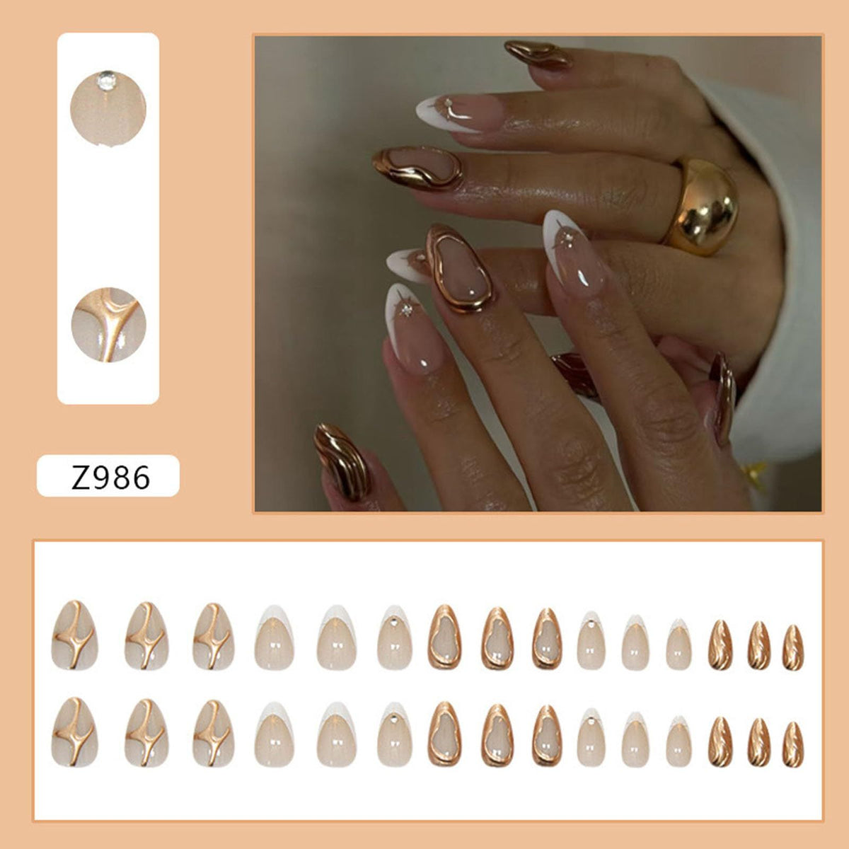 24pcsLuxury Almond Press-On Nails For Women, Ideal For Daily Wear & Special Occasions (rose gold)