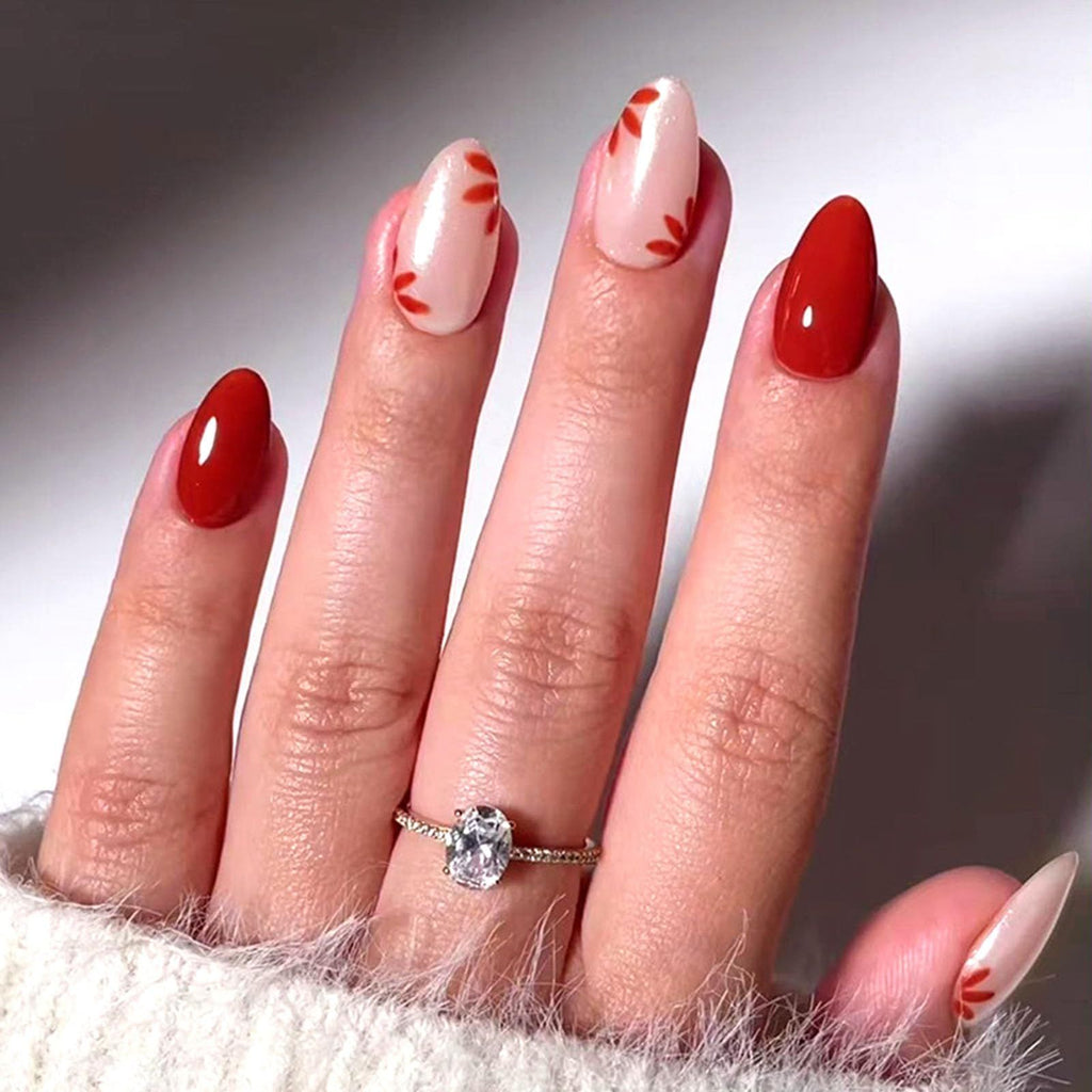 24pcsPress-on Nails Kit for Events, Date Nights & Daily Styling – Easy Apply, Full Set Included (Red and Nude Pink)