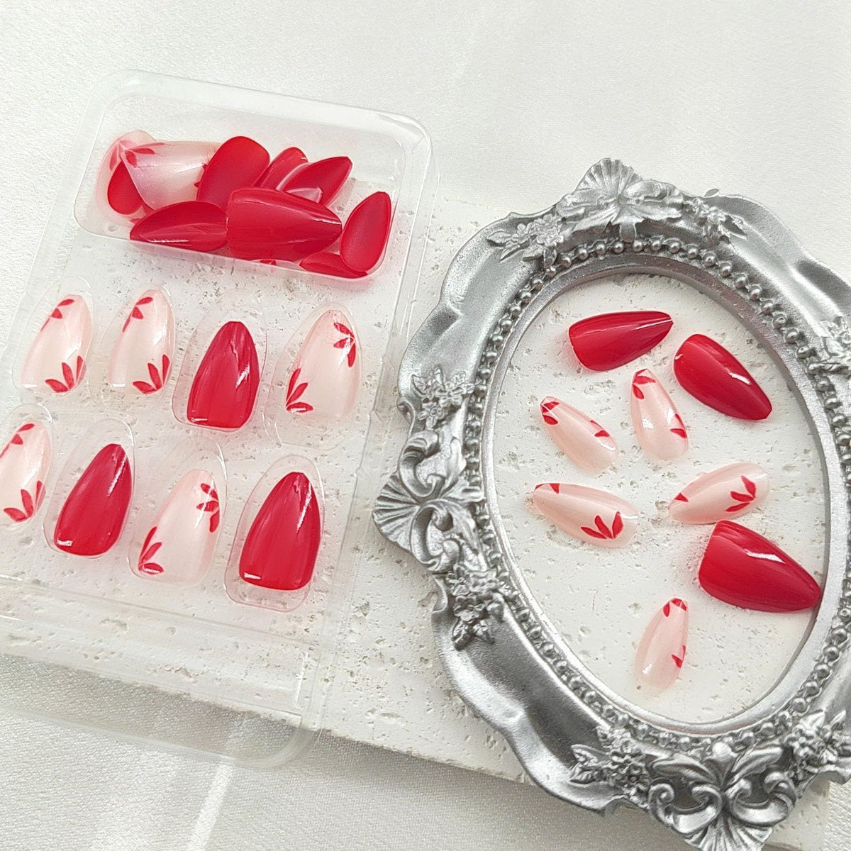 24pcsPress-on Nails Kit for Events, Date Nights & Daily Styling – Easy Apply, Full Set Included (Red and Nude Pink)