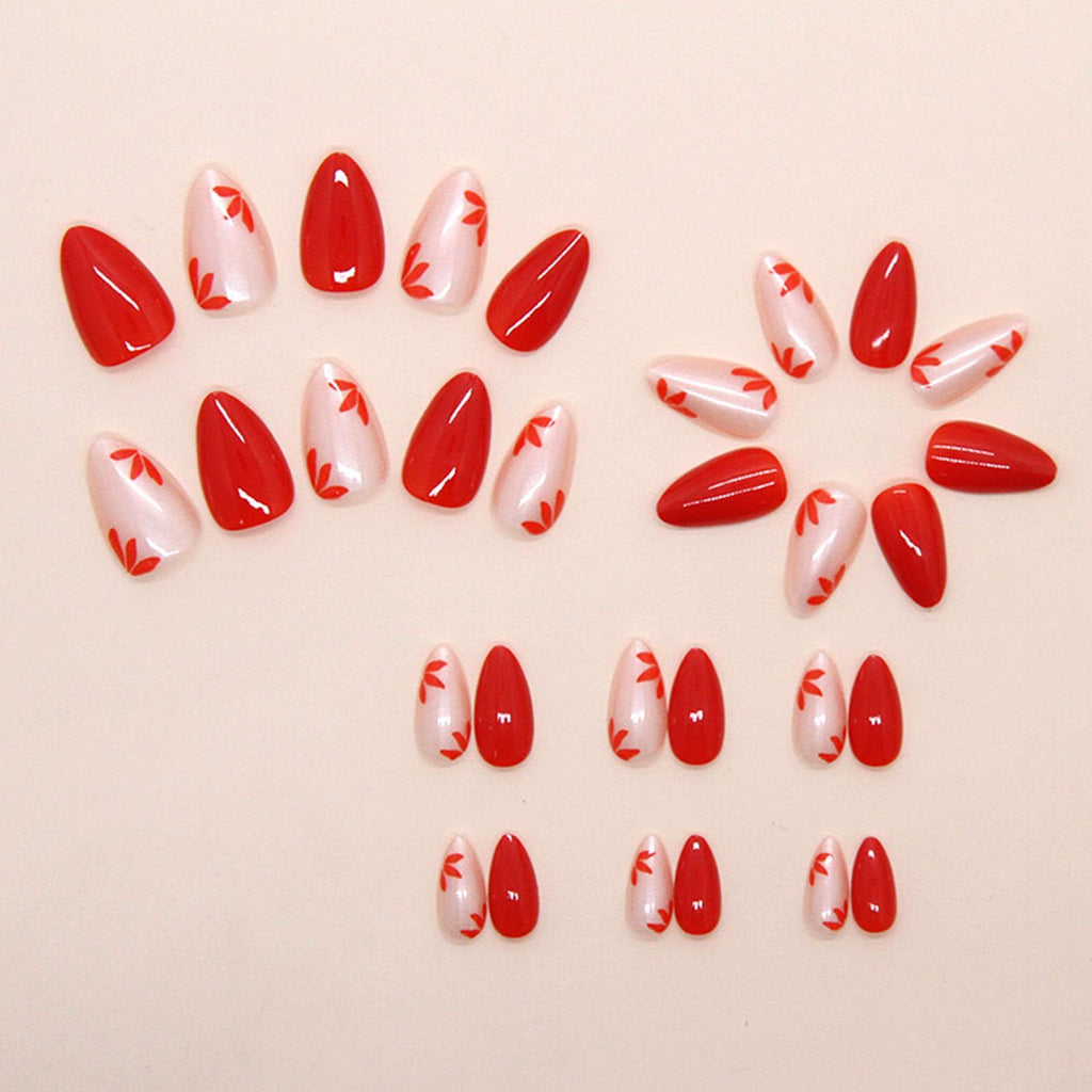24pcsPress-on Nails Kit for Events, Date Nights & Daily Styling – Easy Apply, Full Set Included (Red and Nude Pink)