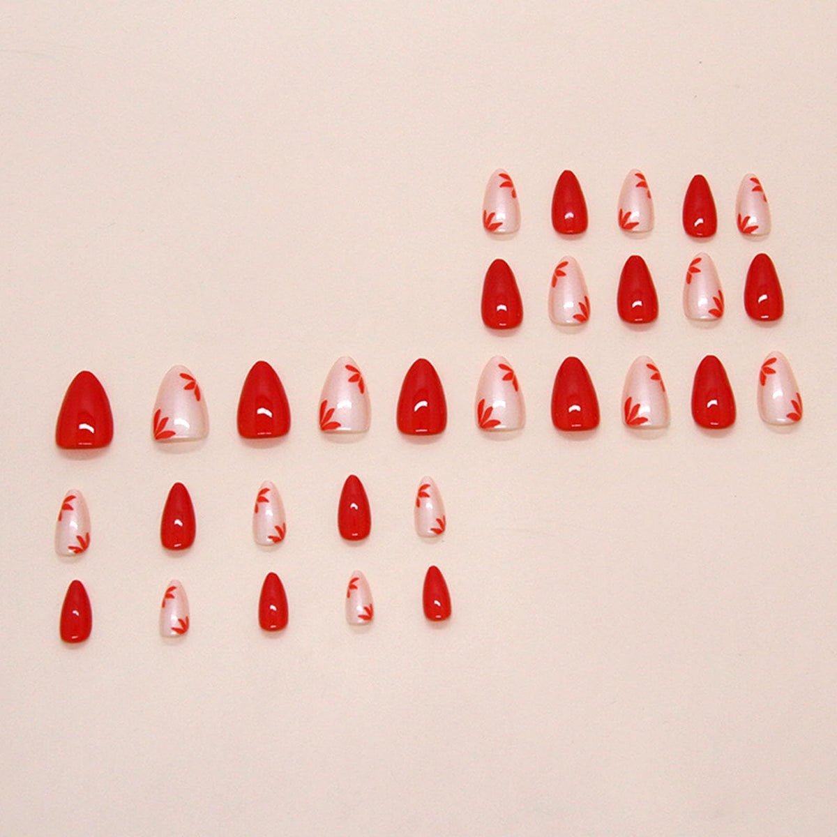 24pcsPress-on Nails Kit for Events, Date Nights & Daily Styling – Easy Apply, Full Set Included (Red and Nude Pink)