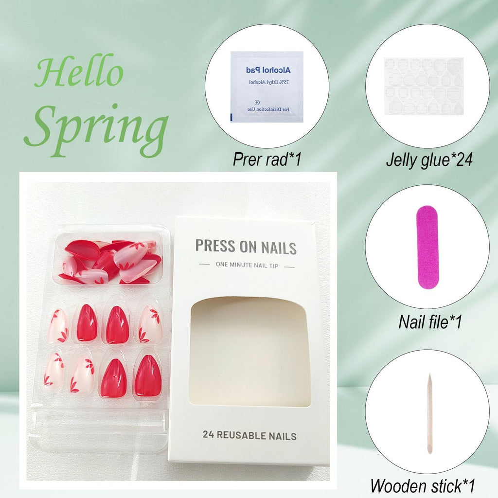 24pcsPress-on Nails Kit for Events, Date Nights & Daily Styling – Easy Apply, Full Set Included (Red and Nude Pink)