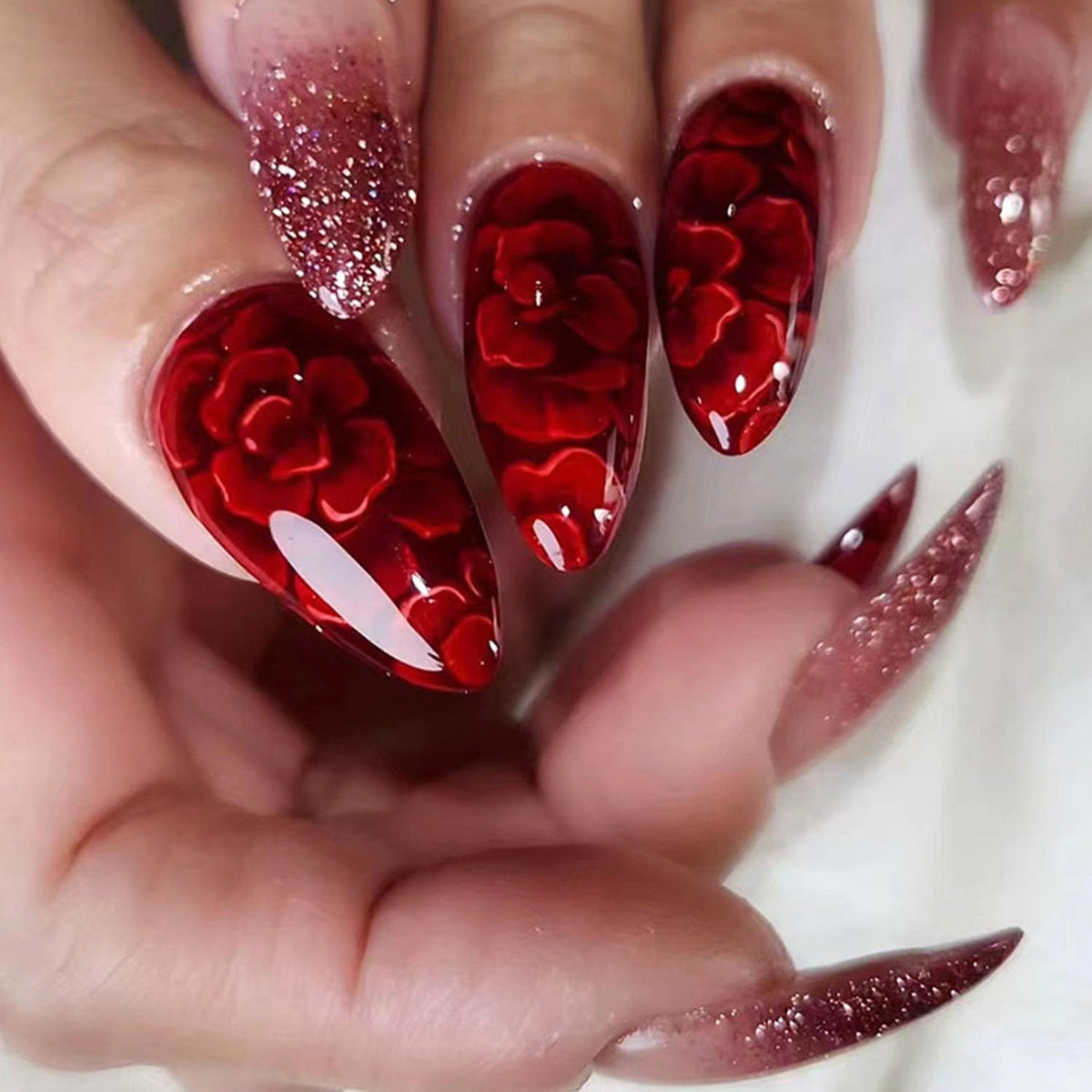 24pcsLuxury Press-On Nails for Weddings, Parties & Special Occasions, Ready to Wear Instantly (Dark Red)
