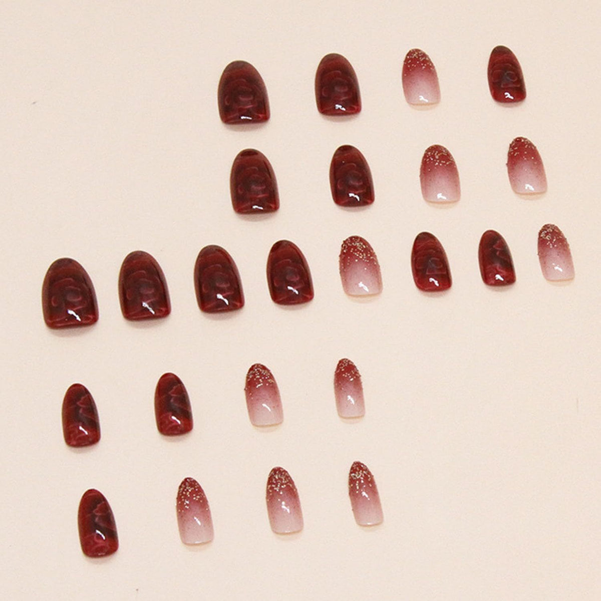 24pcsLuxury Press-On Nails for Weddings, Parties & Special Occasions, Ready to Wear Instantly (Dark Red)