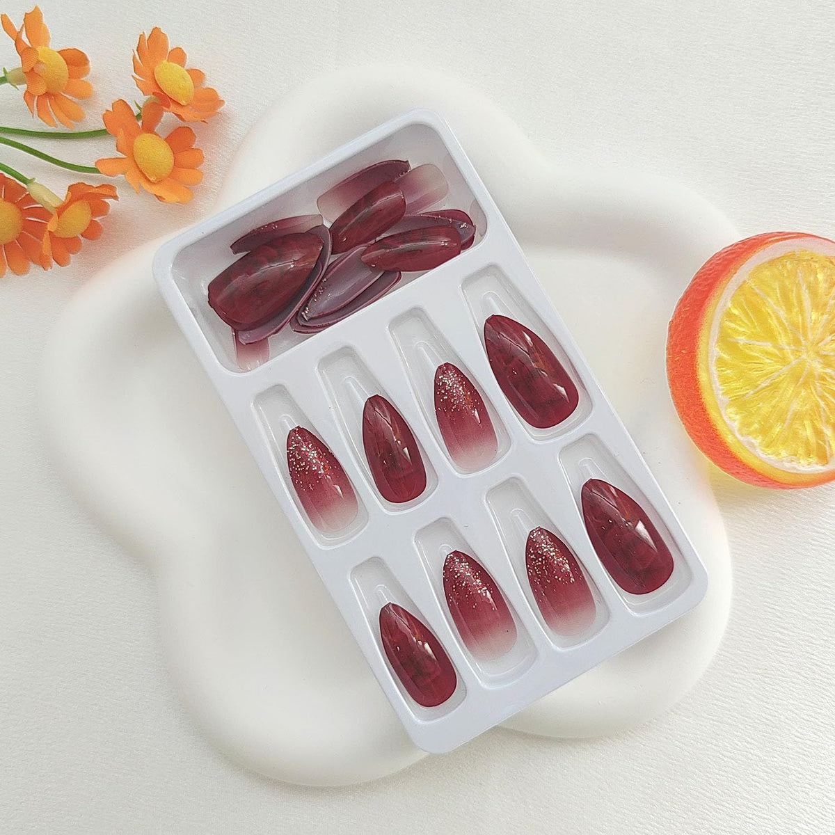 24pcsLuxury Press-On Nails for Weddings, Parties & Special Occasions, Ready to Wear Instantly (Dark Red)