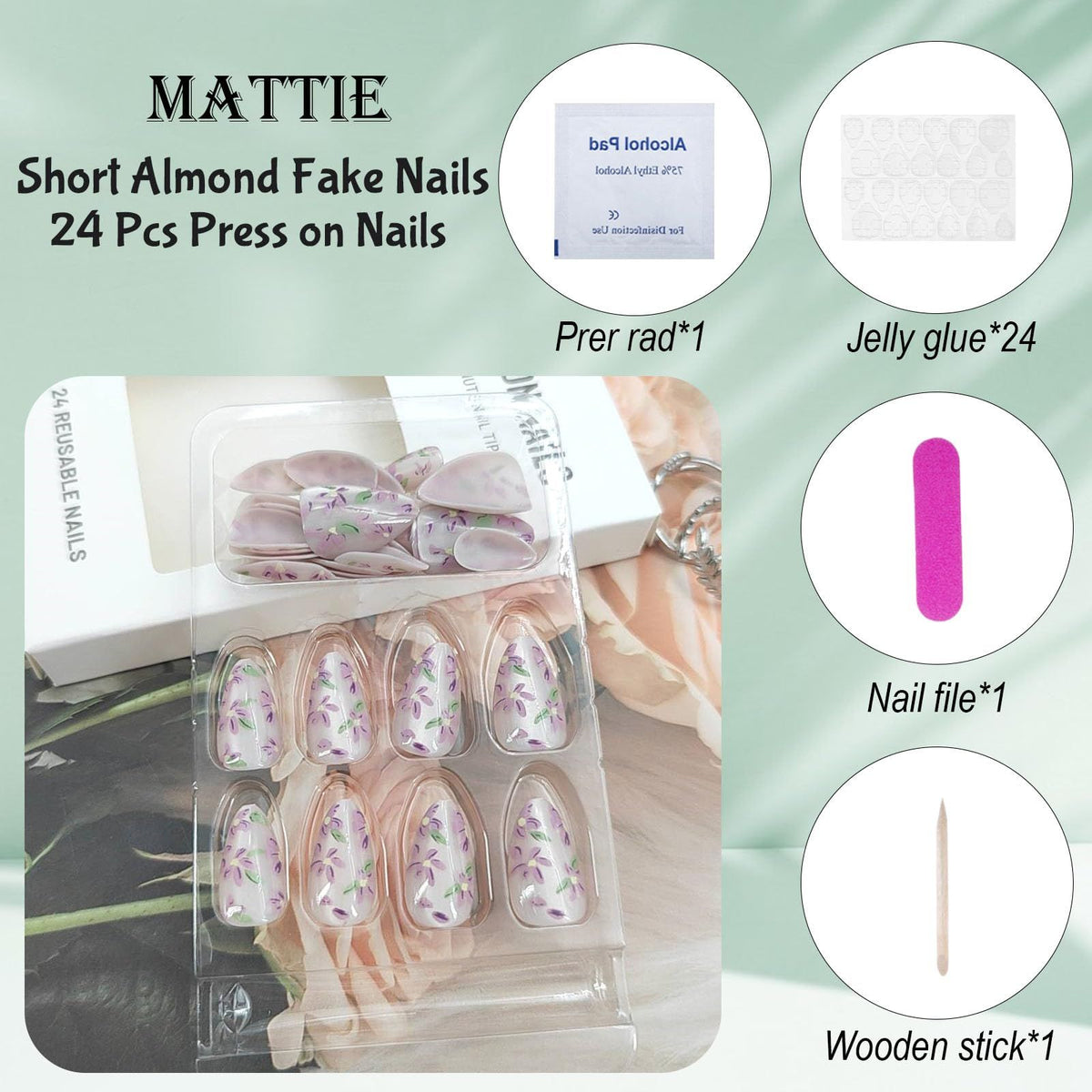 24pcsReusable Press-On Nails for Daily Wear & Special Occasions, Easy Apply, No Salon Trip Needed (Sheer Shimmer)