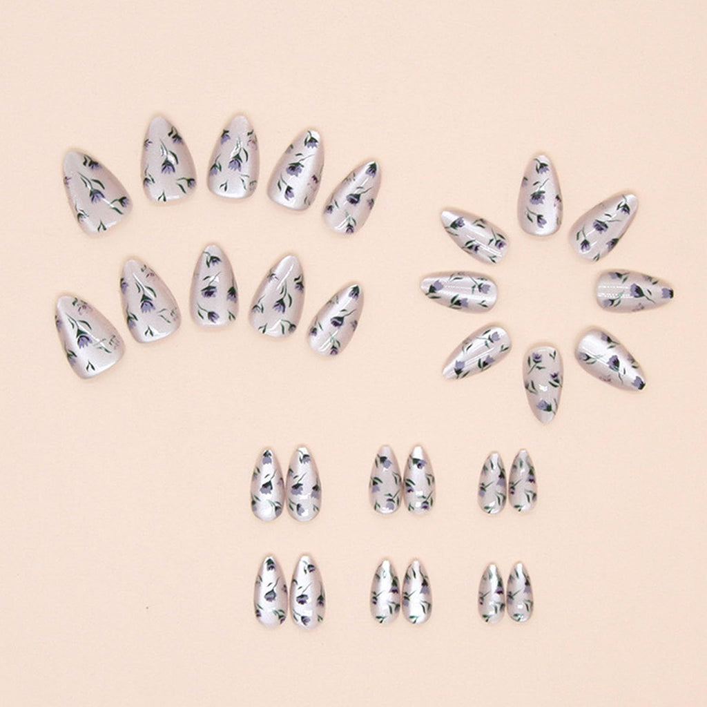 24pcsCute Reusable Press-On Nails With Floral Design For Daily Wear, Events, And Special Occasions (Light Beige)