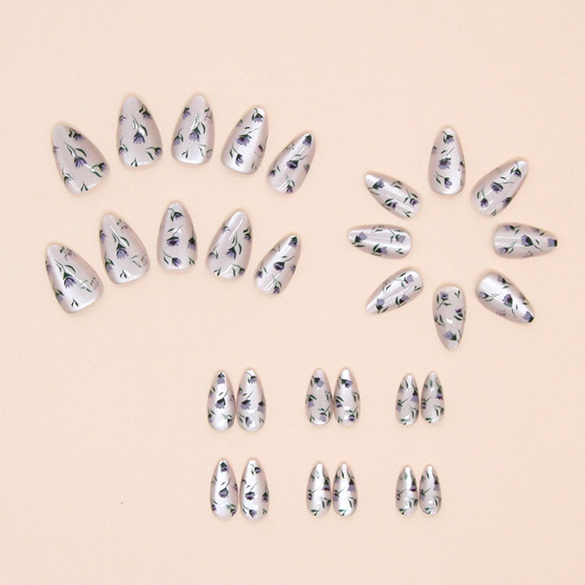 24pcsCute Reusable Press-On Nails With Floral Design For Daily Wear, Events, And Special Occasions (Light Beige)