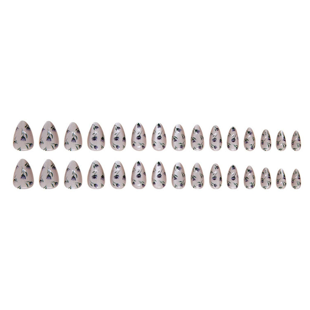 24pcsCute Reusable Press-On Nails With Floral Design For Daily Wear, Events, And Special Occasions (Light Beige)