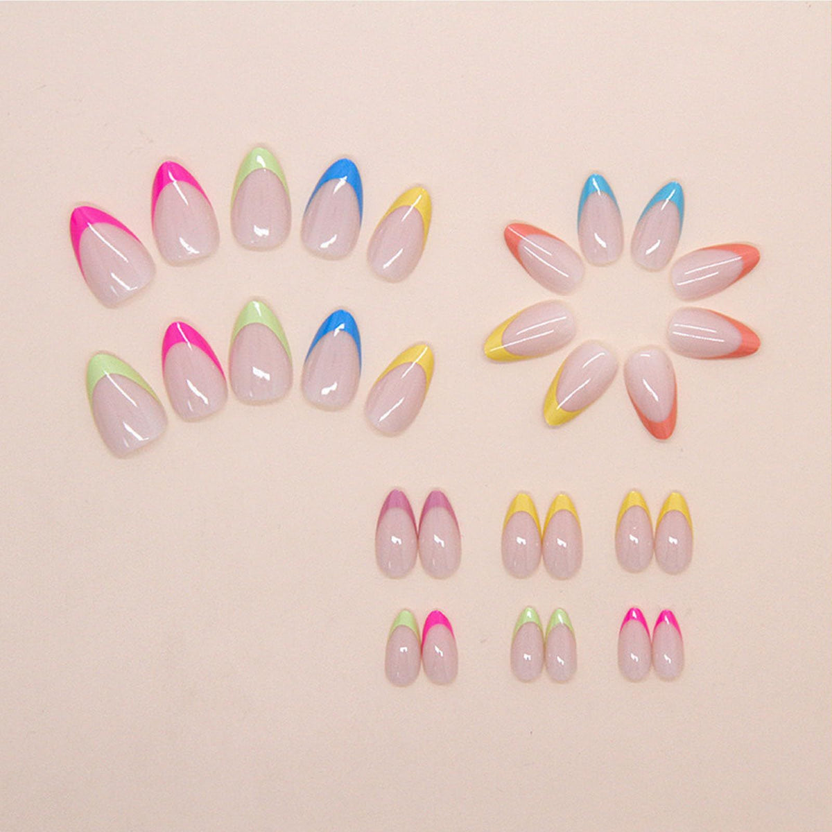 24pcsColorful French Tip Fake Nails, Easy Apply For Daily Wear, Parties And Nail Art Enthusiasts (Vibrant Multicolor)