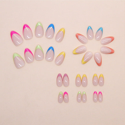 24pcsColorful French Tip Fake Nails, Easy Apply For Daily Wear, Parties And Nail Art Enthusiasts (Vibrant Multicolor)