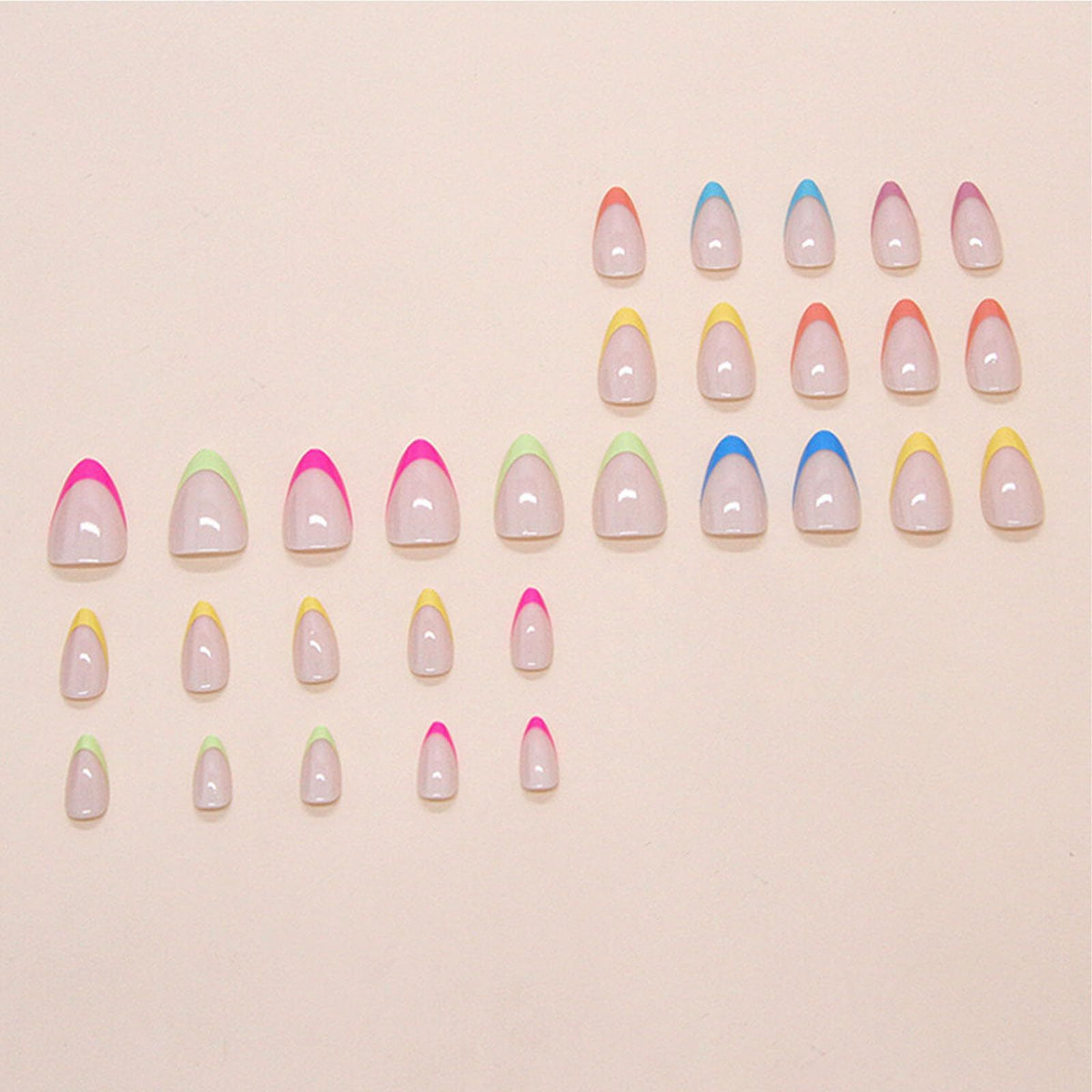 24pcsColorful French Tip Fake Nails, Easy Apply For Daily Wear, Parties And Nail Art Enthusiasts (Vibrant Multicolor)