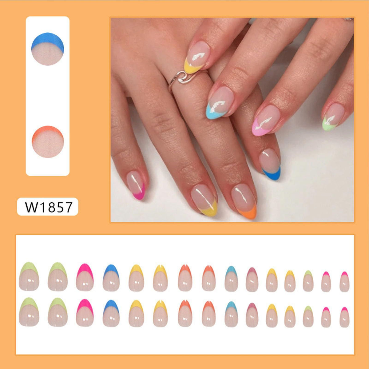 24pcsColorful French Tip Fake Nails, Easy Apply For Daily Wear, Parties And Nail Art Enthusiasts (Vibrant Multicolor)