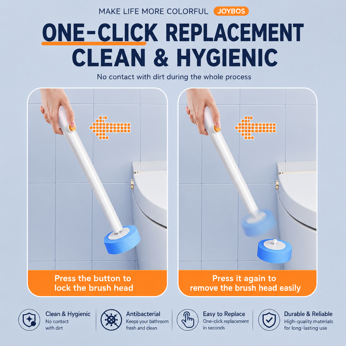 Automatic Flip-Open Disposable Toilet Brush Set with 21 Cleaning Refill Heads, Wall Mounted Storage, One-Button Hygienic Release, 360° Rotating Deep Cleaning, 51cm Long Handle Bathroom Toilet Cleaner